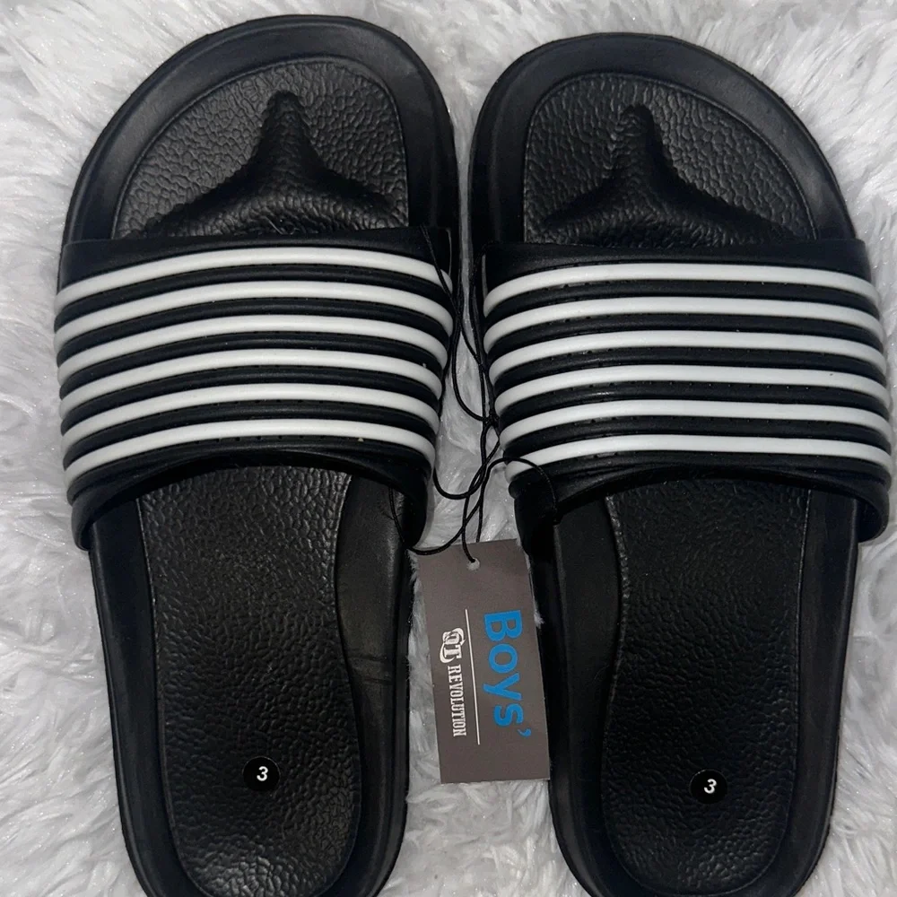 Revolution Black Slides with White Stripes